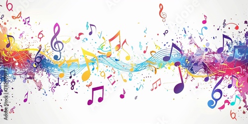 colorful music notes on white background, representing the joy of musical creativity and sound waves, A simple  design featuring