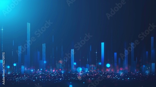 Digital illustration of a rising blue bar graph, symbolizing growth and progress in a virtual environment, Rising Blue Bar Graph in Digital Space © ruslee