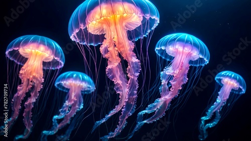 Translucent jellyfish floating in the darkness of the ocean  © Tatiana Sidorova