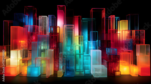 Digital colorful holographic glass neon light abstract graphic poster web page PPT background