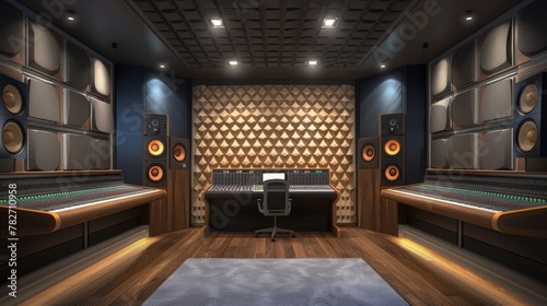 The soundisolating Studio chic panels line the walls of the recording studio framing the professional mixing board and stateoftheart sound equipment. The subtle texture of the panels .