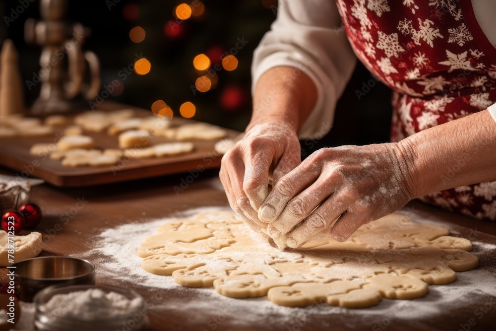 Hands making a gingerbread cookie dough Hands making a gingerbread cookie dough