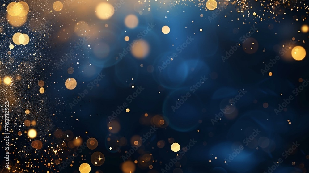 An elegant abstract background that blends deep dark blue hues with shimmering golden particles. The scene is illuminated by Christmas golden lights, AI Generative An elegant abstract background that blends deep dark blue hues with shimmering golden particles. The scene is illuminated by Christmas golden lights, AI Generative