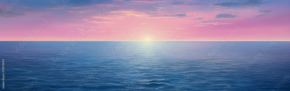 Obraz premium Dreamy Pastel Pink and blue sunrise over the ocean banner