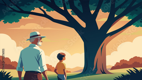 Under the shade of a big oak tree a young boy watches in amazement as his grandfather shares his knowledge of farming and the importance of