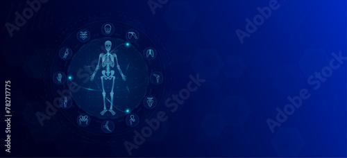 Anatomy of the human body skeletal. Bones organ icon. Health care medical innovation and science. Background banner design with empty space for text. Vector EPS 10.