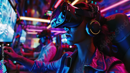 Capture the future of entertainment with virtual reality. Editorial photo showcasing immersive VR experiences