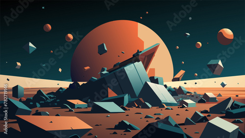 A chaotic collection of space scraps collides and clatters together forming a makeshift barrier amidst the infinite emptiness. A testament to