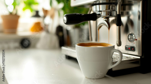 Experience the rich aroma of different espresso types in a close-up editorial photo, set in a stylish white kitchen. AI generative technology enhances the essence of coffee culture.