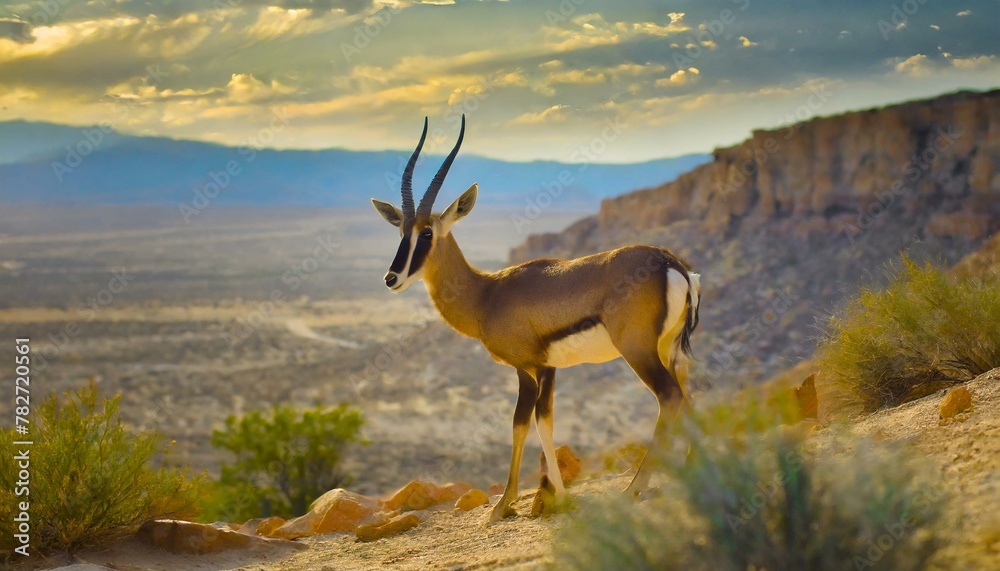 Wildlife photo of an antelope gracefully roaming the desert landscape, captured