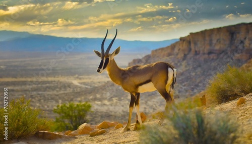 Wildlife photo of an antelope gracefully roaming the desert landscape  captured