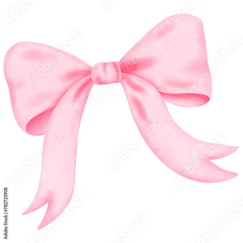 Pink coquette ribbon bow clipart, Aesthetic watercolor illustration.