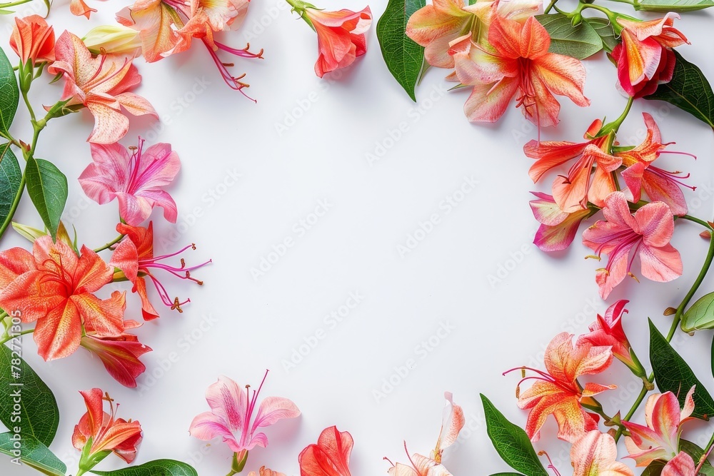 Obraz premium Assorted vibrant flowers arranged on white background. colorful flowers meticulously arranged on a white backdrop displaying a brilliant spectrum of colors and showcasing a variety of species
