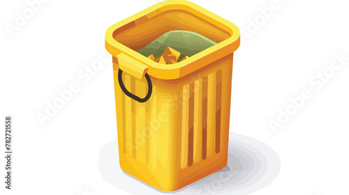 Closed yellow trash can isometric icon 3d on a tran © Pixel