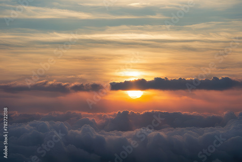 Sunrise  Clouds and Sunrise Sky Time Lapse. Close-up Telephoto Lens. Travel  Beginning  Nature Concept 