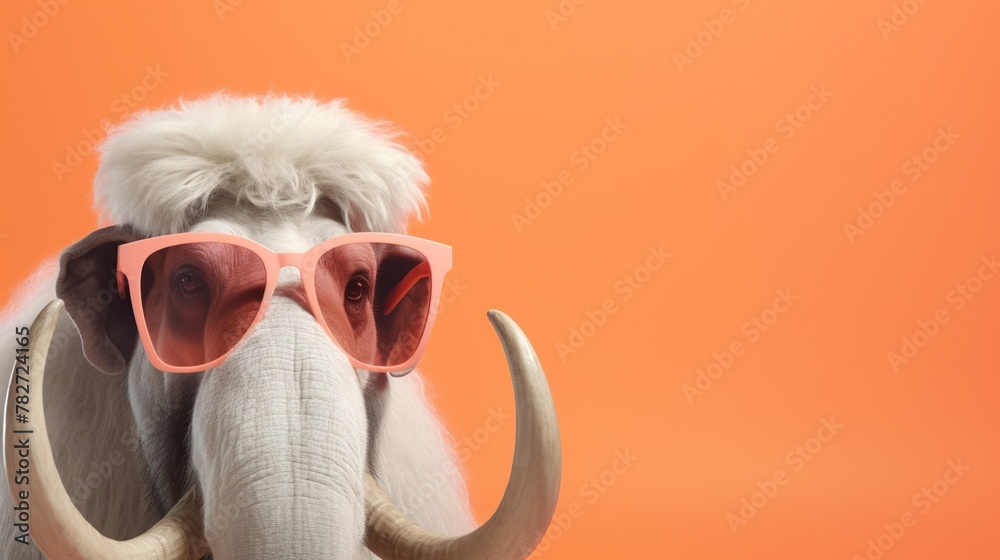 Elephant head cute sunglasses with copy space background
