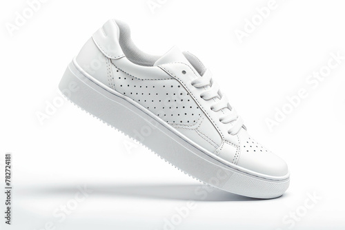 Explore the sleek design of white sport shoes isolated on white. Ideal for sports and casual wear. AI generative technology ensures quality imagery.
