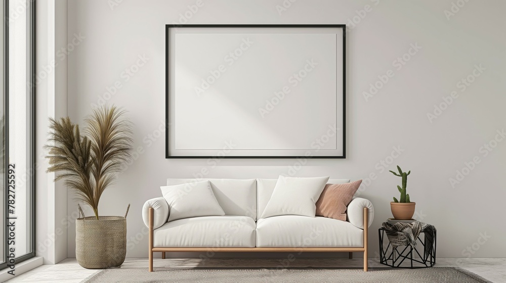 Frame mockup, modern home interior background, 3d render Frame mockup, modern home interior background, 3d render