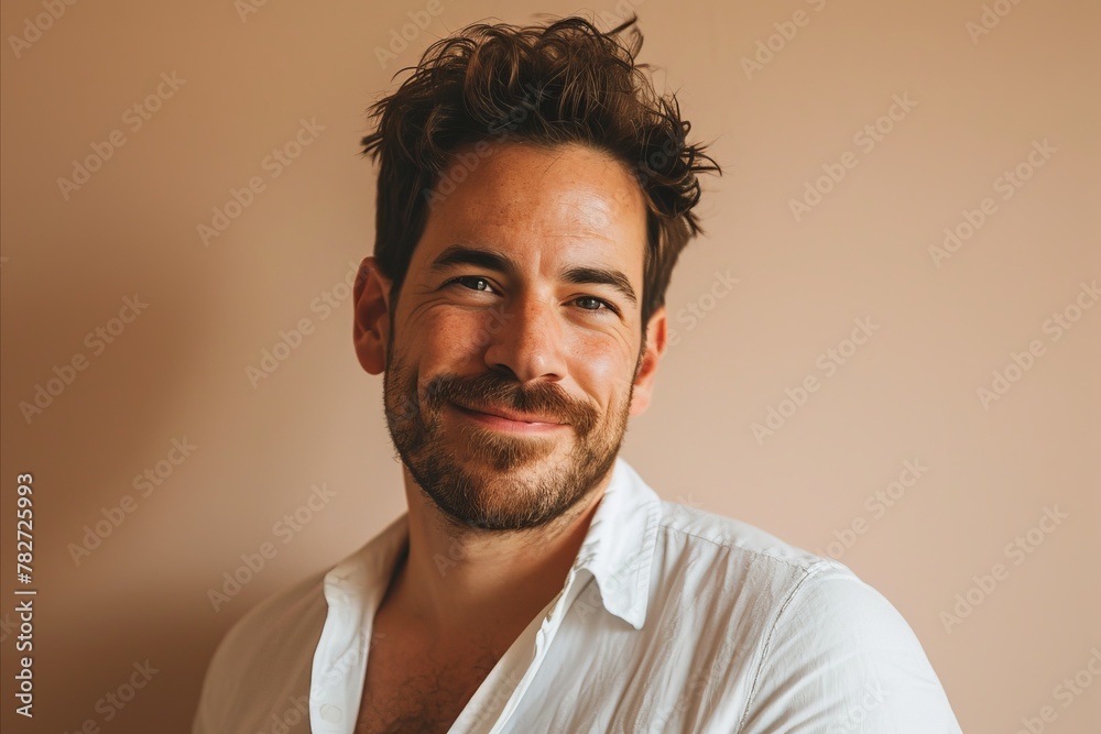 Portrait of a handsome man with a beard and mustache in a white shirt Portrait of a handsome man with a beard and mustache in a white shirt