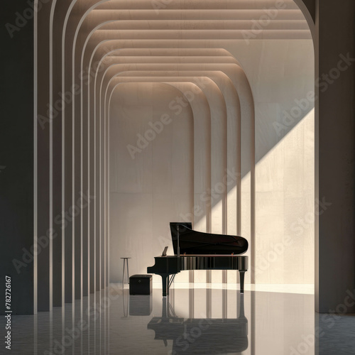 Elevate your space with the classic beauty of a piano in a bright, modern room. AI generative.