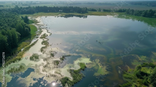 A oncebeautiful lake now appears murky and lifeless due to a biofuel plantation located nearby emphasizing the negative impact of agricultural practices on freshwater ecosystems. . © Justlight