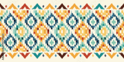 Motif ethnic handmade border beautiful ikat art. Bohemian ikat ethnic tribal. boho colors seamless wallpaper. Folk embroidery tribal. Aztec-style abstract vector for printing fashion fabric design