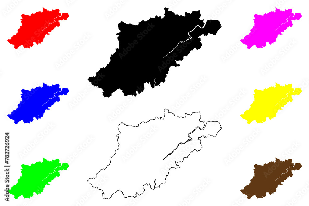 Naklejka premium Hangzhou City (People's Republic of China, Zhejiang Province) map vector illustration, scribble sketch City of Hangchow, Hang Tsei, Hang-chou map