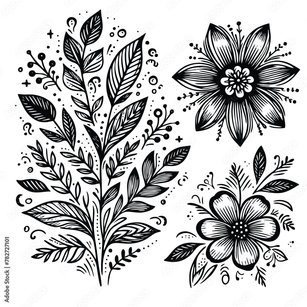 hand drawn flower vector illustration.  flower set line art isolated vector illustration. 