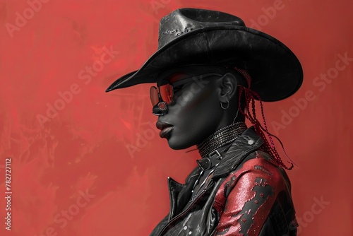 Portrait of dark skinned woman with cowboy hat