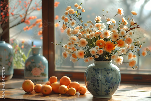 Vibrant Wildflowers in Vase on Sunny Windowsill, Rustic Home Decor, Cozy Living Concept