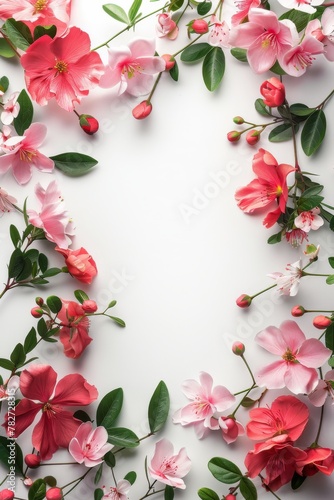 Assorted vibrant flowers arranged on white background. colorful flowers meticulously arranged on a white backdrop displaying a brilliant spectrum of colors and showcasing a variety of species