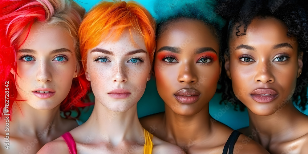 Portrait of a beautiful young woman different nationalities different skin colors Various clothes