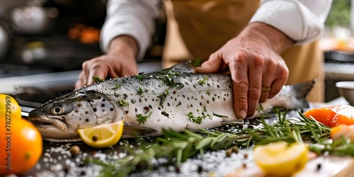 Professional Chef Carefully Prepares Fresh Seafood Dish with Herbs and Lemon for Fine Dining Experience