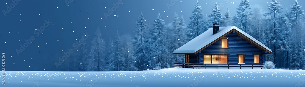 Rustic log cabin in snowy woods, cozy, real estate photography, winter hideaway Rustic log cabin in snowy woods, cozy, real estate photography, winter hideaway