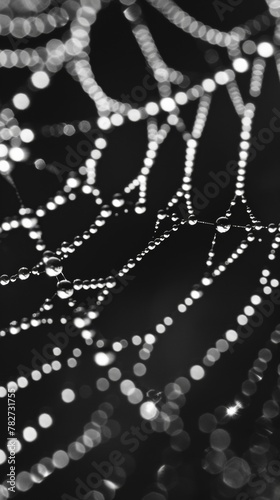 Spiderweb texture, delicate silk threads, shimmering with dew