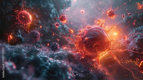 Immune system boost graphics, rendered in a hyper-realistic cinematic style, depicting the cellular battle with stunning visual effects
