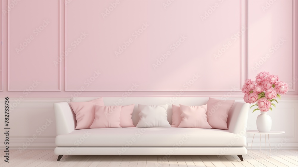 Obraz premium Relaxation epitomized - a plush soft blue sofa against a calming blue backdrop.