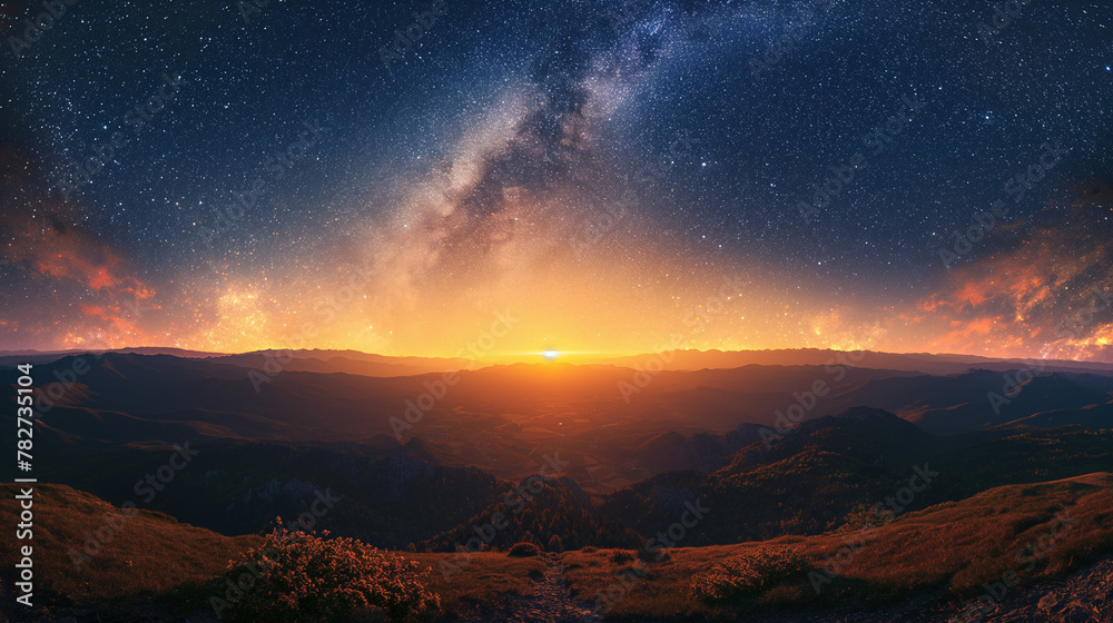 Landscape with Milky way galaxy. Sunrise and Earth view from space with Milky way galaxy. Landscape with Milky way galaxy. Sunrise and Earth view from space with Milky way galaxy.