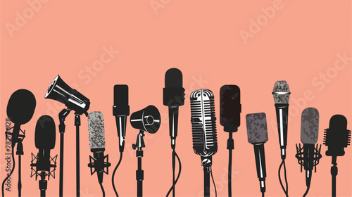 Collection of microphone silhouettes. Press confere