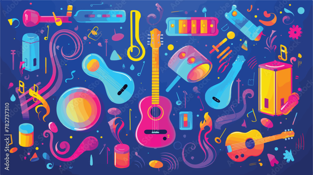 Color music symbols 2d flat cartoon vactor illustra