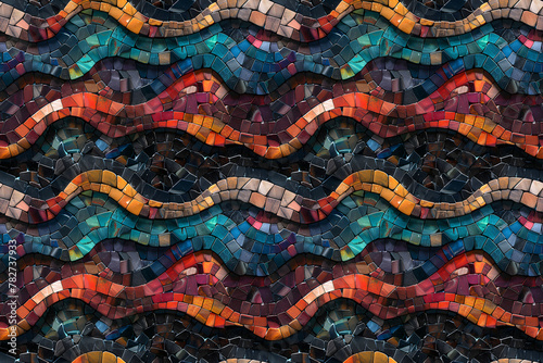 Mosaic Intricate Abstract Wave Patterns with Varied Shapes and Precise Craftsmanship