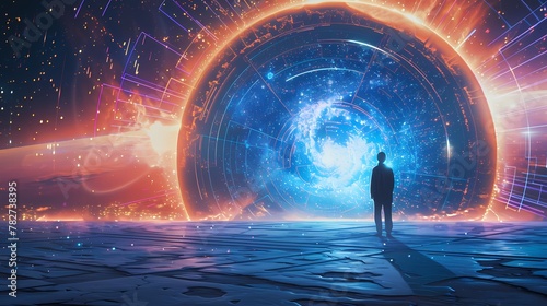 Digital universe interstellar portal scene illustration poster PPT background photo