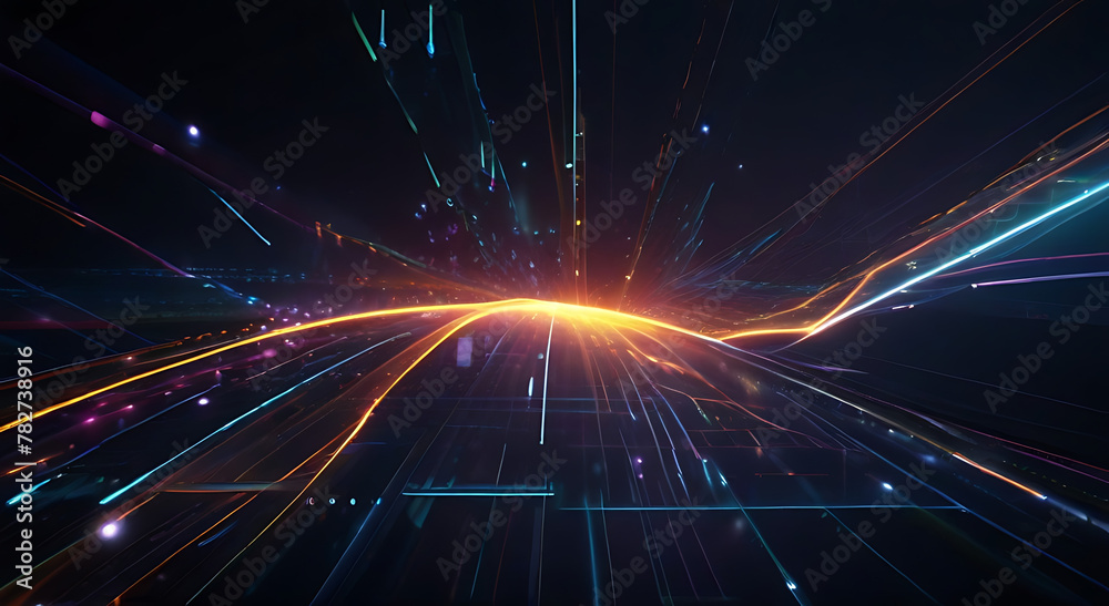 Fototapeta premium Abstract technology background of high speed global data transfer, ultra fast broadband and connection speed, digital cyber tech motion graphics, abstract background style, beam
