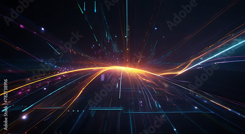 Abstract technology background of high speed global data transfer, ultra fast broadband and connection speed, digital cyber tech motion graphics, abstract background style, beam