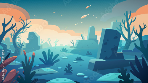 An underwater graveyard of bleached and dying coral a result of rising ocean temperatures and the urgent need for action against climate change