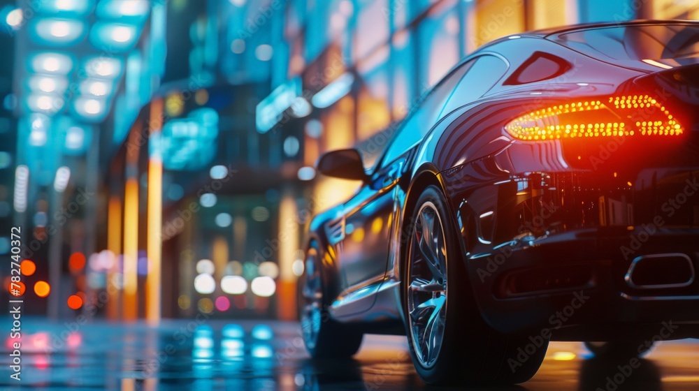 A modern car in front of office building with a blurred background, Generative AI A modern car in front of office building with a blurred background, Generative AI