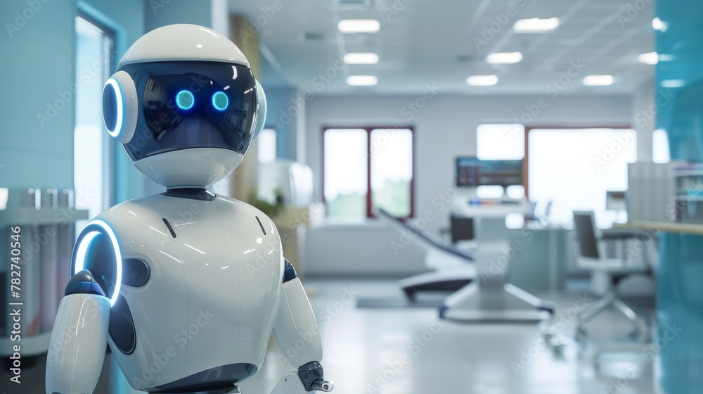 A robot in a hospital lobby, Robot nurse service technology in hospital, Generative AI A robot in a hospital lobby, Robot nurse service technology in hospital, Generative AI