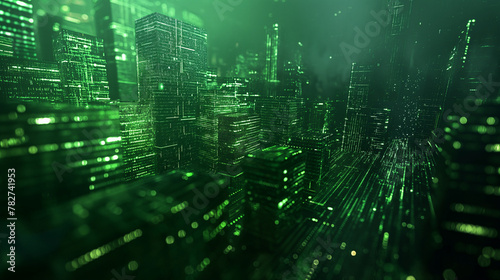 dark background with green elements. should present analytics, real estate, technology , data.