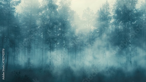 Soft focus forest scene with trees misty background © neural9.com