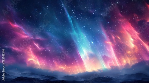 Space background with colorful auroras in the sky